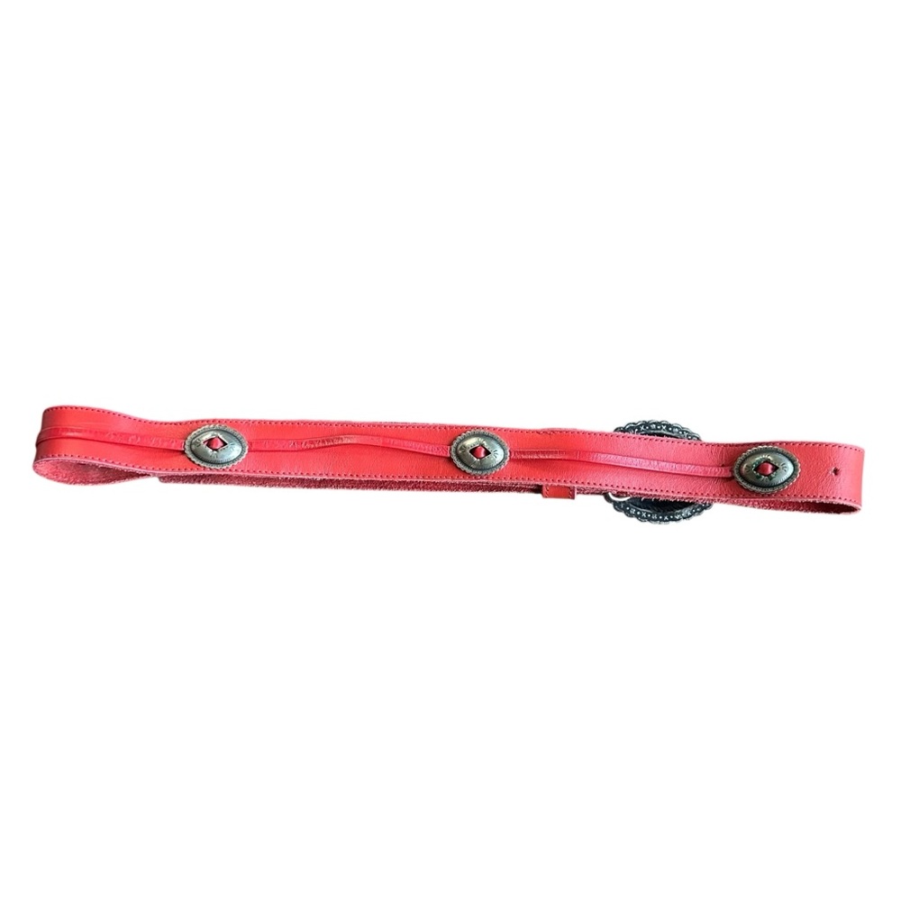 Streets Ahead Red Leather Silver Concho Belt Sz L - Picture 5 of 10